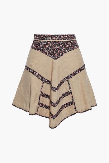 ISABEL MARANT Marta paneled linen and floral-print silk crepe de chine mini skirt