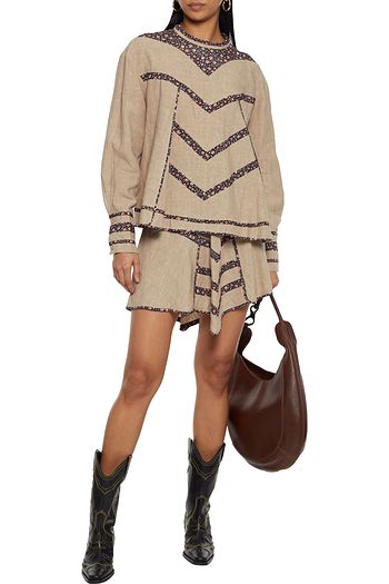ISABEL MARANT Marta paneled linen and floral-print silk crepe de chine mini skirt