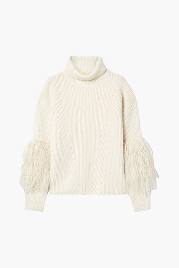 SALLY LAPOINTE Shearling-trimmed ribbed cashmere and silk-blend turtleneck sweater