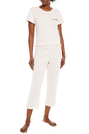NATURAL SKIN Embroidered slub organic cotton-jersey pajama top
