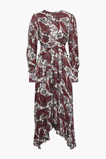 ISABEL MARANT Jorja asymmetric printed silk-blend satin-jacquard midi dress