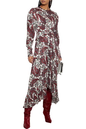 ISABEL MARANT Jorja asymmetric printed silk-blend satin-jacquard midi dress