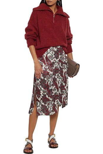ISABEL MARANT Jinaya asymmetric printed silk-blend satin-jacquard skirt