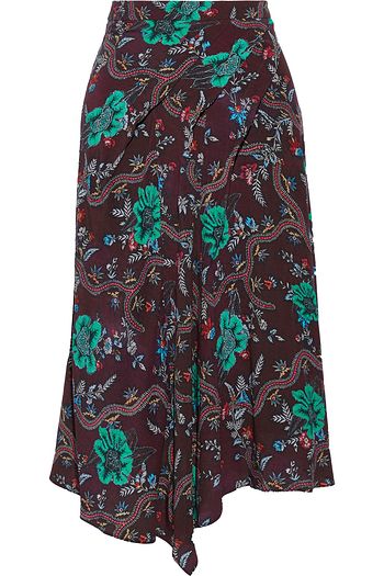 ISABEL MARANT Cacia asymmetric floral-print silk-blend crepe de chine midi skirt