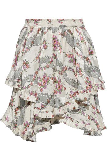 ISABEL MARANT Jevil tiered floral-print silk-blend satin-jacquard mini skirt