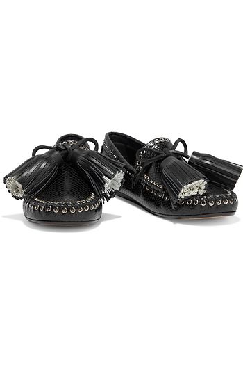 ISABEL MARANT Rocky tasseled snake-effect leather loafers
