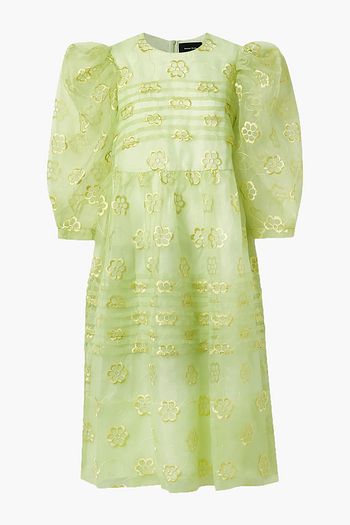 SIMONE ROCHA Pintucked floral-embroidered organza midi dress