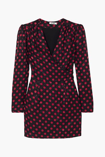 RE/DONE Polka-dot silk-satin jacquard wrap mini dress