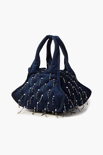 KHAORE Pillow faux pearl and bead-embellished velvet tote