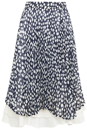 CLU Layered pleated polka-dot crepe de chine and satin skirt