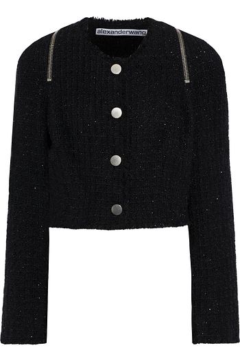 ALEXANDER WANG Cropped zip-detailed metallic bouclé-tweed jacket