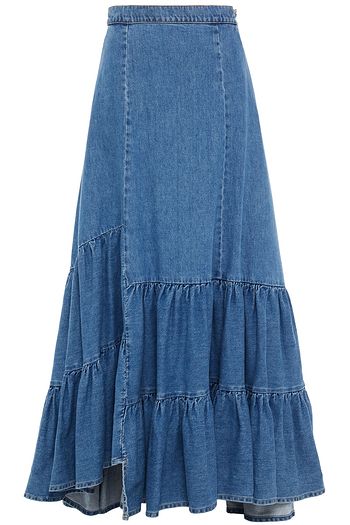 MM6 MAISON MARGIELA Asymmetric tiered denim maxi skirt