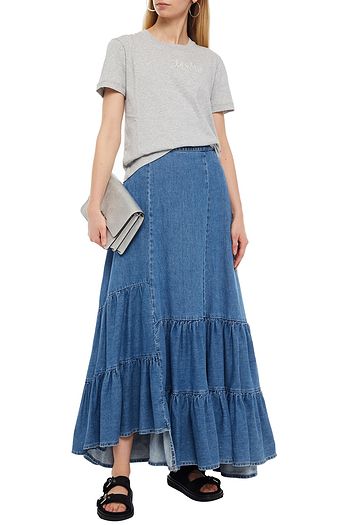 MM6 MAISON MARGIELA Asymmetric tiered denim maxi skirt