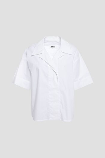 MM6 MAISON MARGIELA Oberteil aus Baumwollpopeline und Rippstrick mit Rüschenbesatz