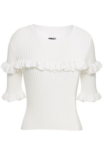 MM6 MAISON MARGIELA Oberteil aus Rippstrick mit Rüschen