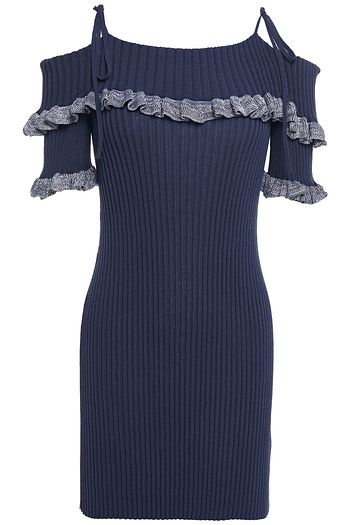 MM6 MAISON MARGIELA Minikleid aus Rippstrick mit Cut-outs und Rüschen