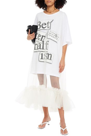 MM6 MAISON MARGIELA Mehrlagiges Midikleid aus Baumwoll-Jersey und Tüll mit Print