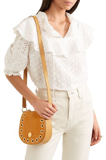 SEE BY CHLOÉ Kriss eyelet-embellished pebbled-leather and suede shoulder bag