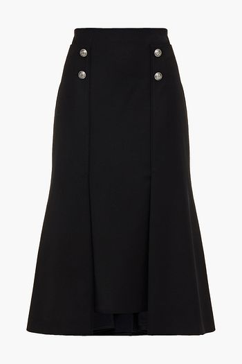 ALEXANDER MCQUEEN Button-embellished pleated wool-twill midi skirt