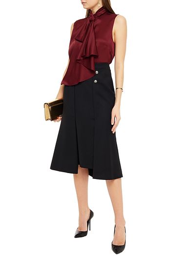 ALEXANDER MCQUEEN Button-embellished pleated wool-twill midi skirt