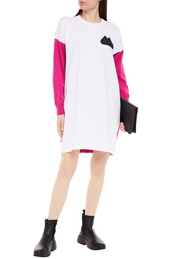 MM6 MAISON MARGIELA Zweifarbiges Minikleid aus einer Baumwoll-Wollmischung mit Jerseyeinsatz und Applikationen