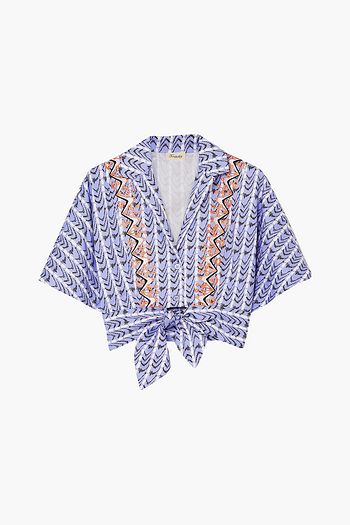 TEMPERLEY LONDON Poet tie-front embroidered printed cotton-poplin shirt