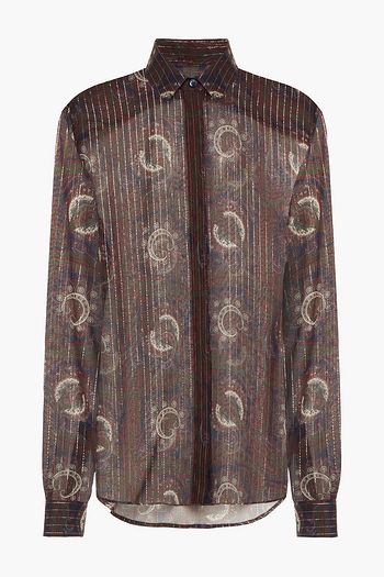 SAINT LAURENT Metallic printed silk-blend chiffon shirt
