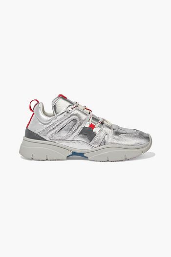 ISABEL MARANT Kindsay coated neoprene-trimmed metallic leather sneakers