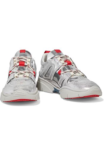 ISABEL MARANT Kindsay coated neoprene-trimmed metallic leather sneakers