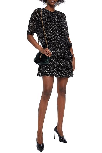 SAINT LAURENT Tiered metallic fil coupé silk-blend georgette mini dress