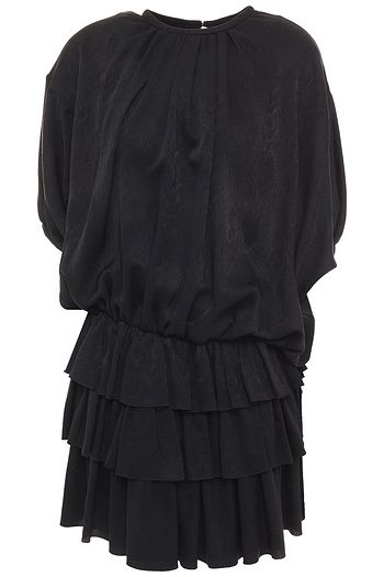 SAINT LAURENT Tiered gathered silk-satin jacquard mini dress