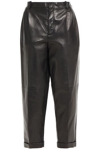 SAINT LAURENT Cropped pleated leather tapered pants