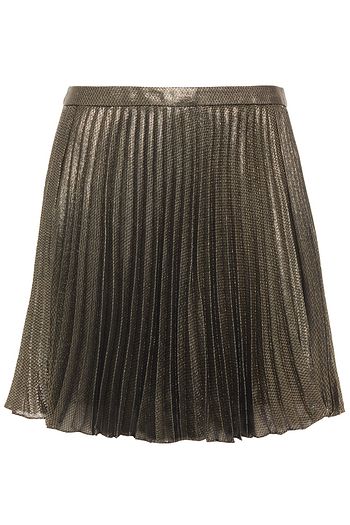 SAINT LAURENT Pleated silk-blend lamé mini skirt