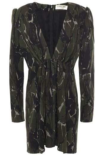 SAINT LAURENT Gathered printed wool-gauze mini dress