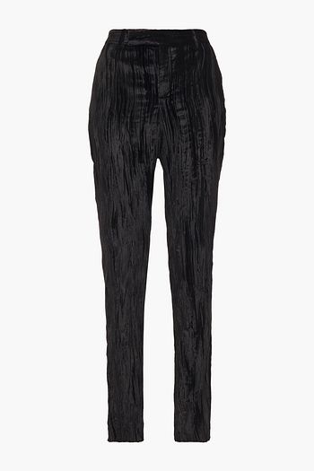 SAINT LAURENT Plissé-velvet tapered pants