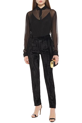 SAINT LAURENT Plissé-velvet tapered pants