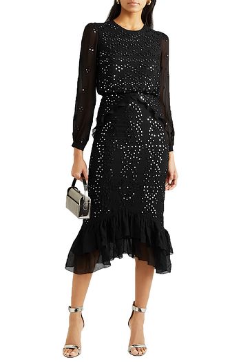 SALONI + Venyx Isa embellished broderie anglaise silk-georgette midi dress