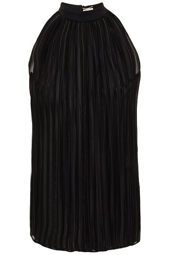 SAINT LAURENT Embroidered pleated metallic silk-chiffon top