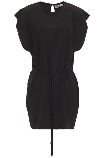 SAINT LAURENT Belted silk crepe de chine mini dress