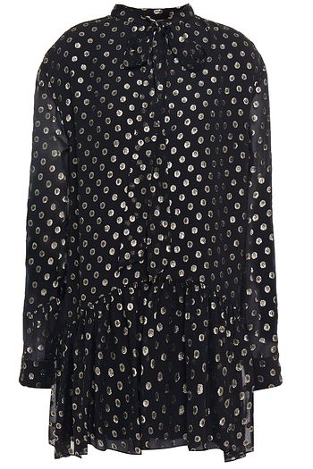 SAINT LAURENT Pussy-bow gathered metallic fil coupé silk-blend mini dress