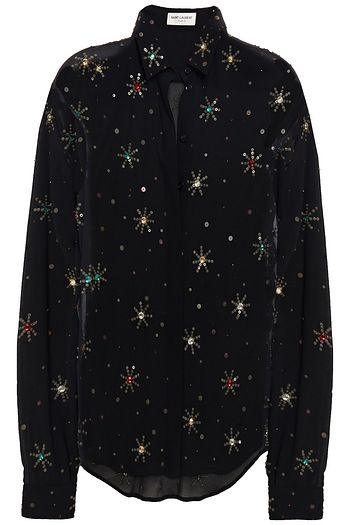 SAINT LAURENT Embellished silk-chiffon shirt