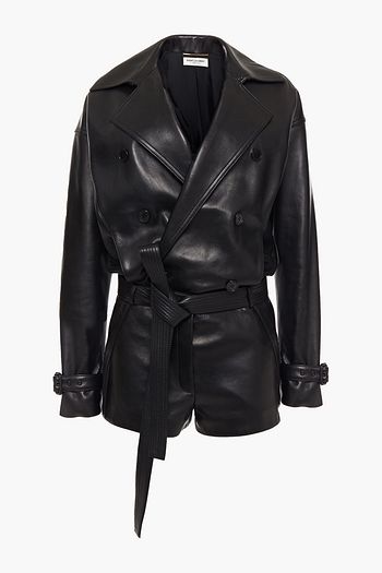SAINT LAURENT Wrap-effect leather playsuit