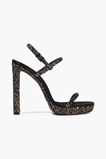 SAINT LAURENT Satin-trimmed glittered leather sandals