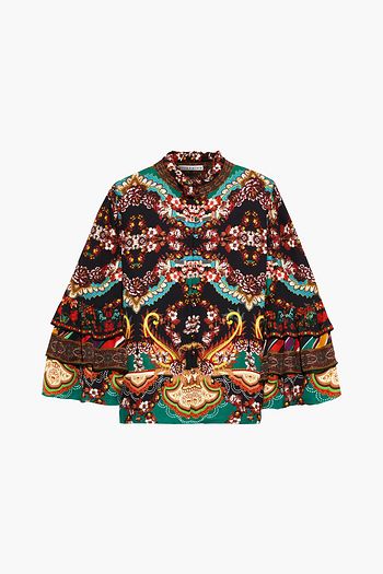 ALICE + OLIVIA Liberty fluted printed crepe de chine blouse