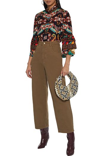 ALICE + OLIVIA Liberty fluted printed crepe de chine blouse