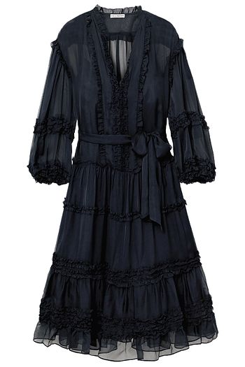 ULLA JOHNSON Althea Midikleid aus Seidenchiffon mit Gürtel und Rüschen