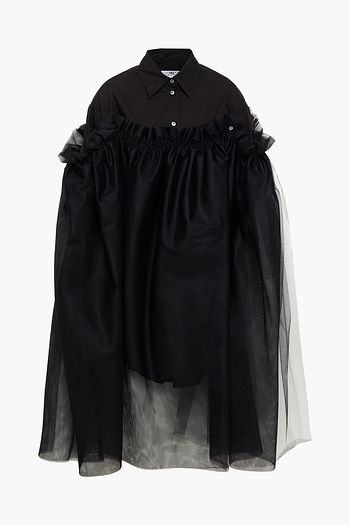 MM6 MAISON MARGIELA Hemdkleid in Midilänge aus Baumwollpopeline mit Rüschen und Tülleinsätzen