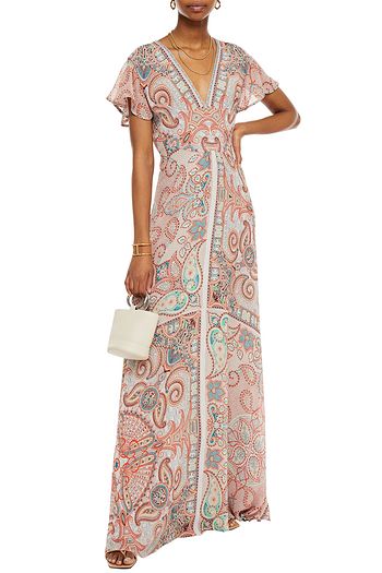 ETRO Bow-detailed printed silk-gauze maxi dress