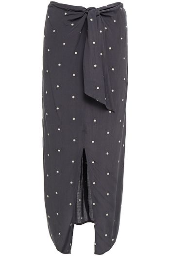 CHARLI Tie-front embroidered satin-crepe midi skirt