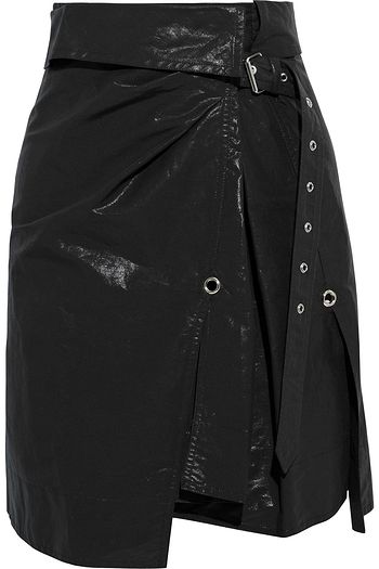 ISABEL MARANT Henora buckled coated cotton and linen-blend mini wrap skirt